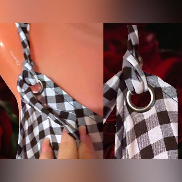Torrid l Black & White Checkered Top l O-Ring Tie l Sheer - Picture 4 of 8